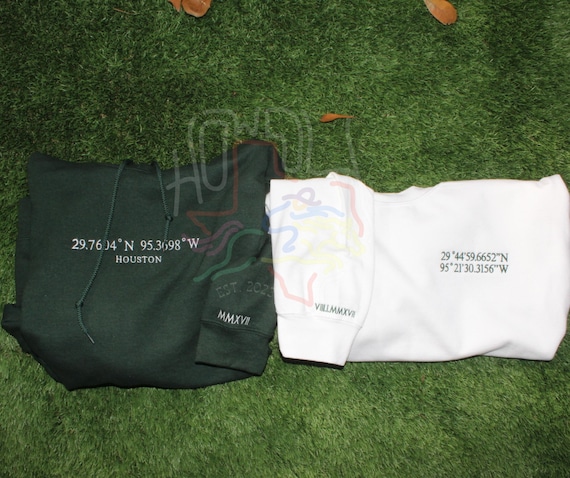 Coordinates Embroidered Sweatshirt, First Date Hoodie, Gifts for Him, Gifts For Her, Anniversary Gift, Vacation Trip Sweater
