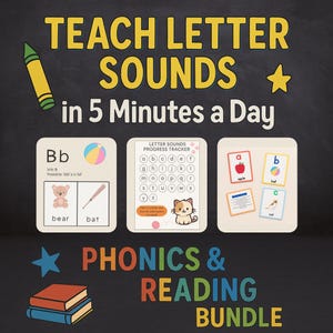 Paquete imprimible de fonética y lectura: libro de sonidos de letras, tarjetas didácticas, rastreador e instrucciones