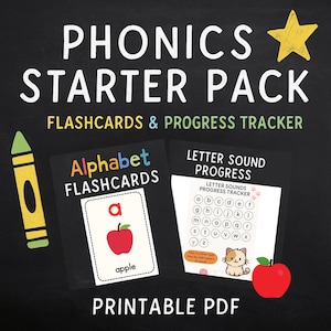 Paquete de inicio de fonética / Sonidos de letras imprimibles, tarjetas didácticas y tabla de progreso / Preescolar y jardín de infantes