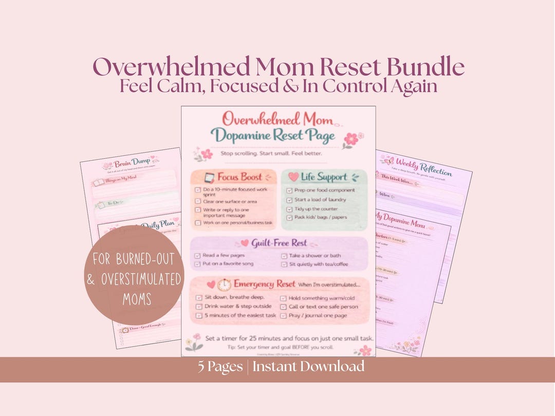 Overwhelmed Mom Reset | Dopamine Menu, Daily Planner & Self-care Bundle ...