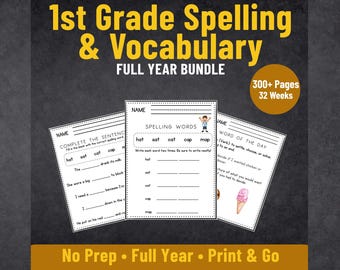 1st Grade Spelling & Vocabulary Curriculum Bundle (300+ Pages) | Full Year ELA Worksheets | Homeschool Printable