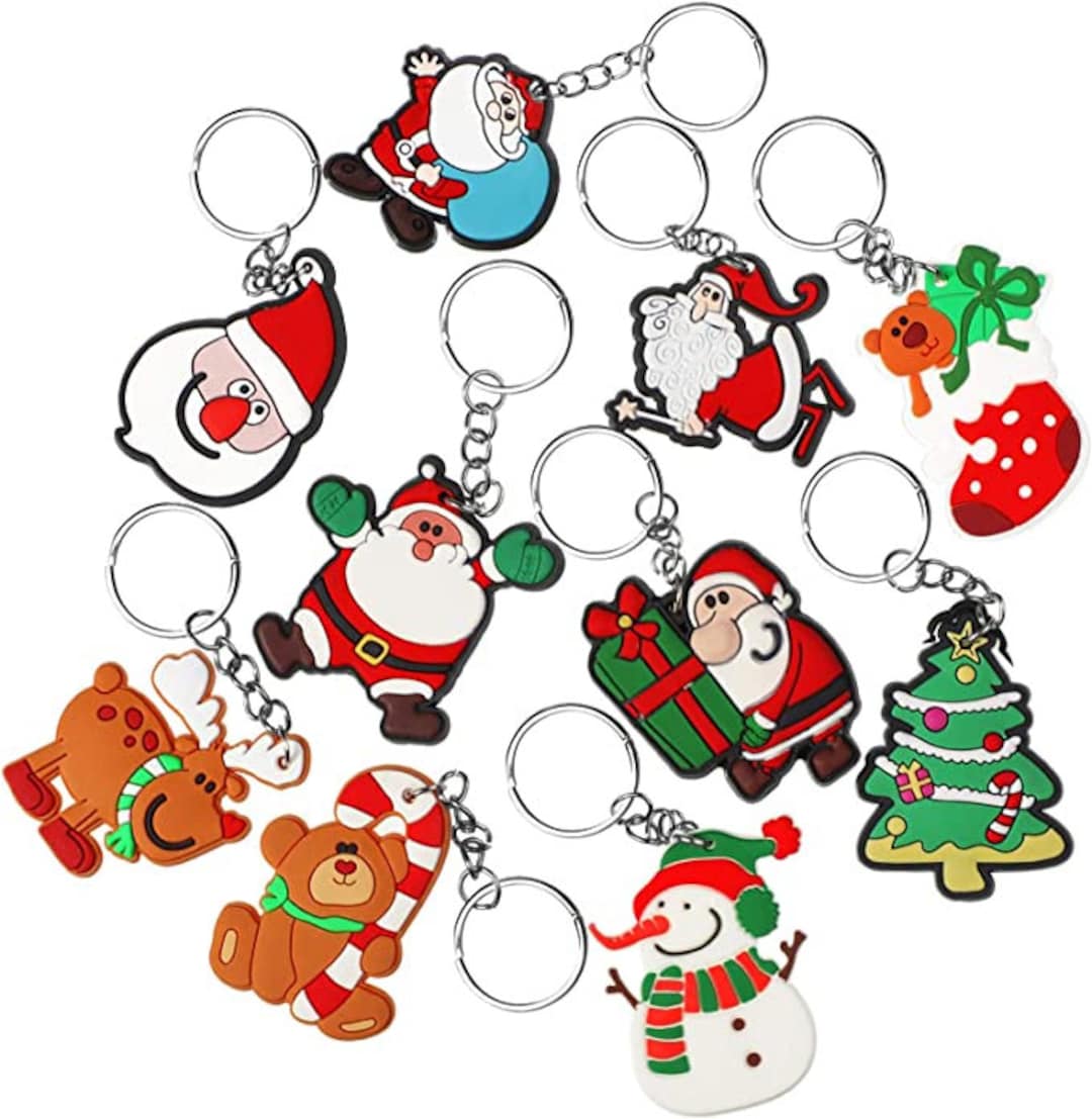Square Christmas Key Rings 10 Pieces - Christmas Keychains, Cartoon Key Rings Including Snowman ...