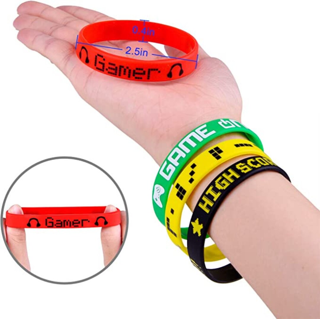 4 Lots of Kid Size Video Game Wristbands, Rubber Bracelet Game, Party