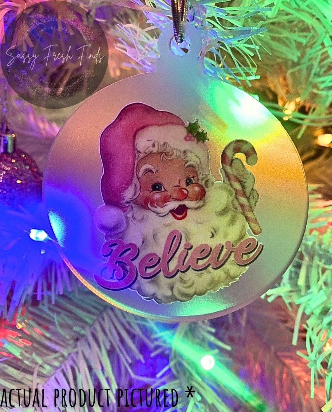 Vintage Santa Ornaments, Pink Santa,christmas Ornaments,pink Christmas