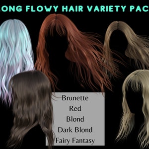 Stock Photo Long Flowy Hair Variety Pack - PNG Overlays In Many Face Directions, Styles And Colors For Photomanipulation and Photo Edit