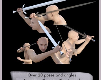 Paquete de mano Mega Sword: más de 20 espadas PNG con y sin mano derecha para una fácil superposición, fotomanipulación, edición de fotografías y fotobashing