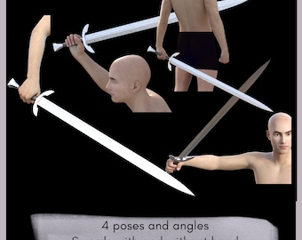 Paquete de mano de mini espada: cuatro espadas PNG con y sin mano derecha apretadas alrededor de la empuñadura para una fácil fotomanipulación como superposiciones