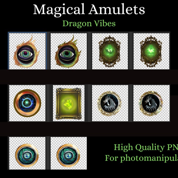 High Quality PNGs of Magical Talismans, Pendants, Amulets With A Dragon Vibe - Perfect For Your Fantasy Projects  Or Book Covers