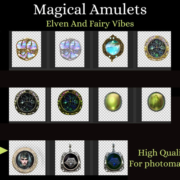 High Quality PNGs of Magical Talismans, Pendants, Amulets With An Elven Or Fairy Vibe - Perfect For Your Fantasy Projects  Or Book Covers