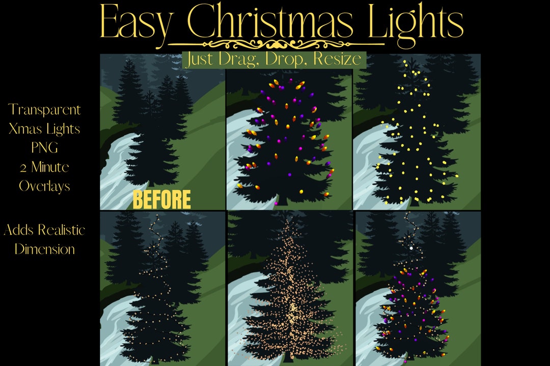 Easy Drag and Drop Christmas Tree Lights Transparent Overlays Add