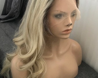 Custom Order  20” Ash Blonde Rooted  Full Lace wig 100% human hair