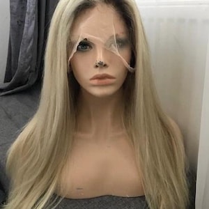 Full lace wig  22” Ash Blonde Rooted  Fully hand tied lace  wig 100% human hair