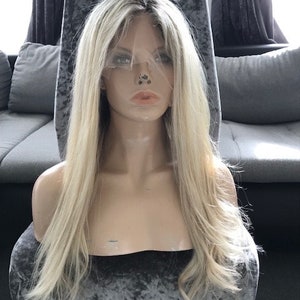 Full Lace wig 22” Ash Blonde Rooted  Full hand knotted  wig 100% human hair