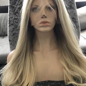 Full lace wig 22” Ash Blonde Rooted  Fully hand tied  wig 100% human hair