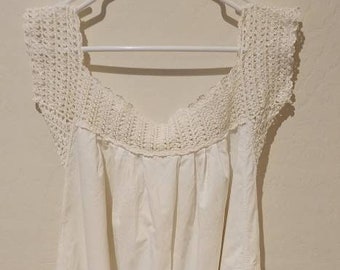 Antique Victorian Cotton Chemise Dress, Hand Embroidered Nightgown