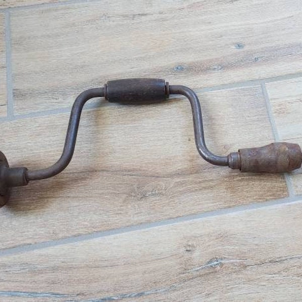 Vintage Hand Crank Drill Tool with Drill Bit