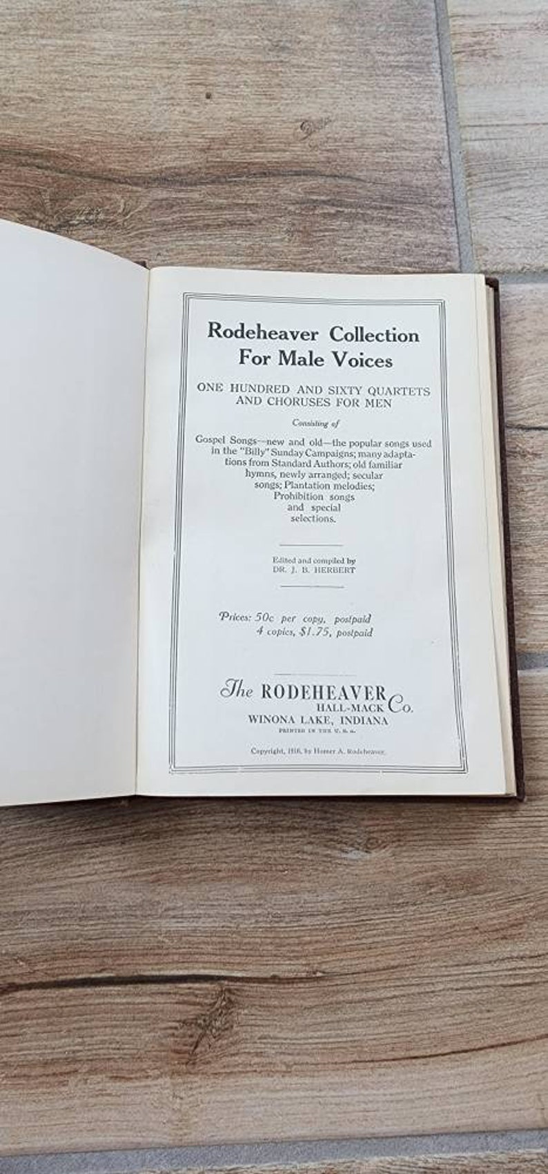 Terry Rodeheaver Rodeheaver Collection for Male Voices 1916 - Etsy