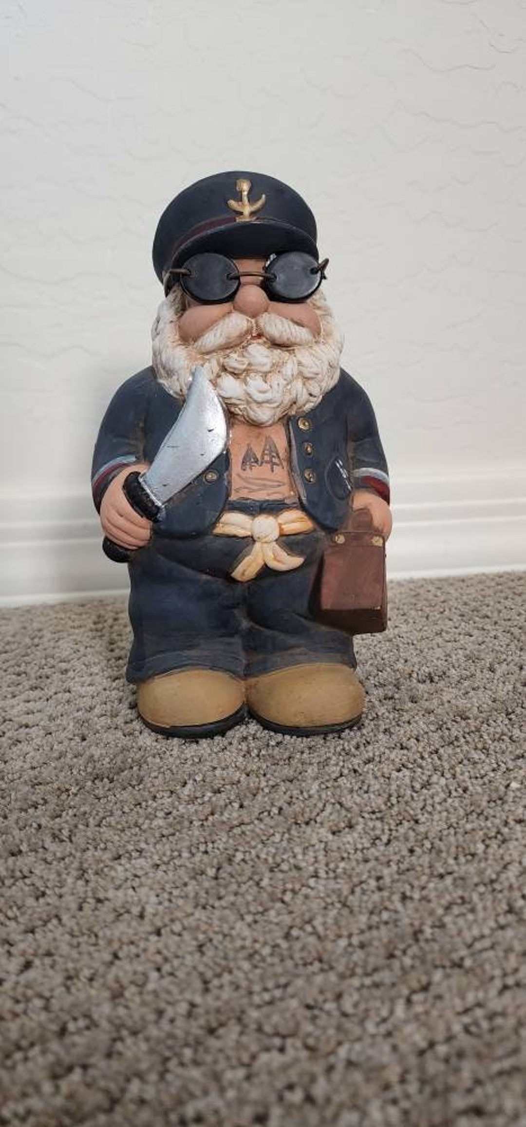 Vintage Ship Captain Figurine Coin Bank Sailor Man Kitschy Folk Art