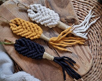 Boho Macrame Keychain: Organic Cotton Purse Charm with Golden Accents