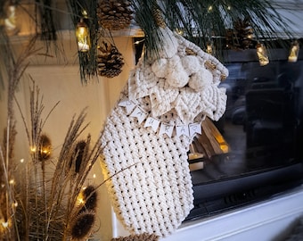 Personalized Stocking - Macrame Christmas Stocking for Farmhous decor, customized stocking