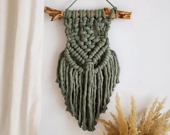 Sage Green Macrame Wall Hanging: Organic Cotton Boho Fiber Art