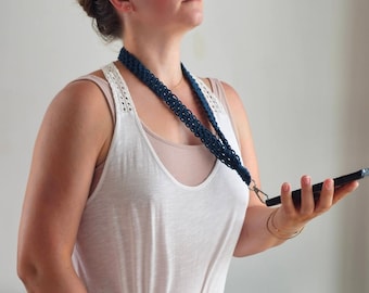 Macrame Phone Lanyard: Boho Cotton Cord Phone Strap with Connector Patch