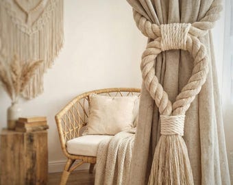 Curtain holder - tieback for curtains, rope binding with loops