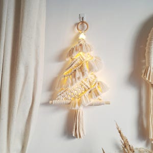 Illuminated Holiday Ornament - Macrame Christmas Tree - Christmas decor with LED fairy lights.
