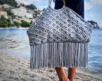 Borsa da spiaggia in macramè boho con nappe - Cotone biologico