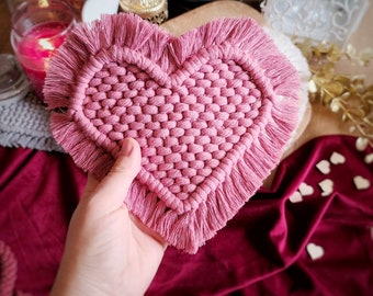 Macrame coaster heart, coasters with fringe | Valentine's Day gift