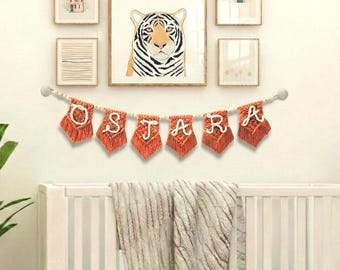 Custom Macrame Name Banner – Knitted Letter Nursery Decor