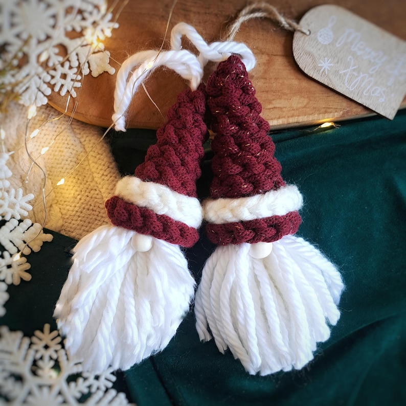 Christmas Gnomes Macrame Ornaments, Macrame Santa Claus, Macrame Gnomes