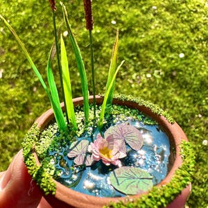 Seerosenschale mit Schilf, Miniaturbrunnen Miniatursee