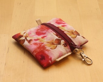 Mini Zipper Pouch Bag - Coin or Earbuds Keychain Zipper Pouch - Watercolour Floral Print