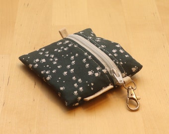Mini Zipper Pouch Bag - Coin or Earbuds Keychain Zipper Pouch - Paw-print Print