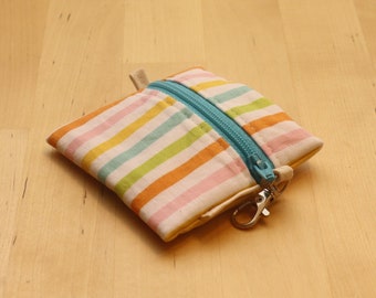 Mini Zipper Pouch Bag - Coin or Earbuds Keychain Zipper Pouch - Rainbow Stripe Print