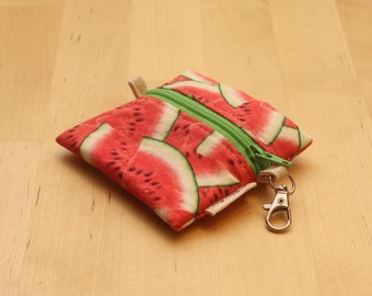 Mini Zipper Pouch Bag - Coin or Earbuds Keychain Zipper Pouch - Watermelon Print