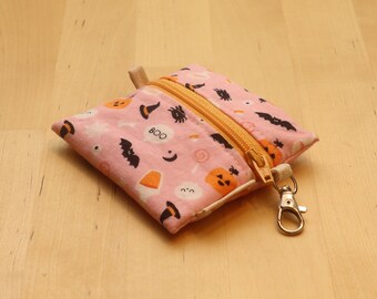 Mini Zipper Pouch Bag - Coin or Earbuds Keychain Zipper Pouch - Cute Halloween Print