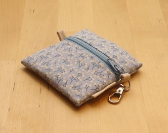 Mini Zipper Pouch Bag - Coin or Earbuds Keychain Zipper Pouch - Small Blue Floral Print