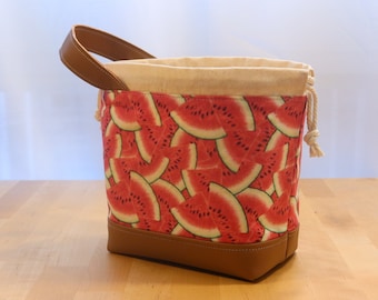Small Drawstring Crochet Knitting Project Bag - Gifts for Knitters and Crocheters - Watermelon Print