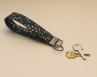 Key Fob Wristlet - Wrist Lanyard - Cute Kawaii Keychain - Navy Pawprint Print - Dark Silver Hardware