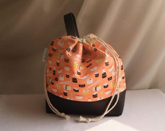 Drawstring Crochet Knitting Project Bag - Small/Medium/Large - Gifts for Knitters and Crocheters - Sushi Print