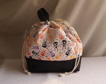Drawstring Crochet Knitting Project Bag - Small/Medium/Large - Gifts for Knitters and Crocheters - Cute Skeleton Print