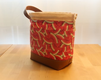 Medium Drawstring Crochet Knitting Project Bag - Gifts for Knitters and Crocheters - Watermelon Print
