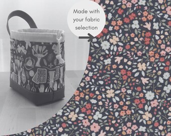 Made to Order - Drawstring Crochet Knitting Project Bag - Gifts for Knitters and Crocheters - Grey Floral Print