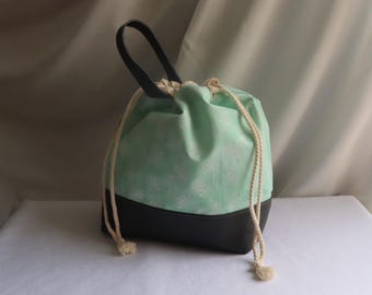 Drawstring Crochet Knitting Project Bag - Small/Medium/Large - Gifts for Knitters and Crocheters - Mint Bees Print