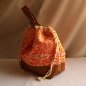 Drawstring Crochet Knitting Project Bag - Small/Medium/Large - Gifts for Knitters and Crocheters - Pink and Orange Leaves Print