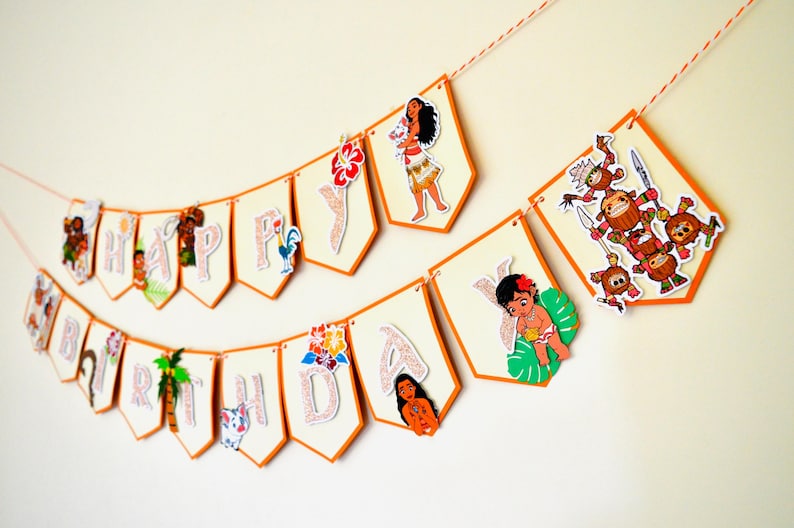 Moana Happy Birthday Banner Bunting Disney Party Decoration image 7