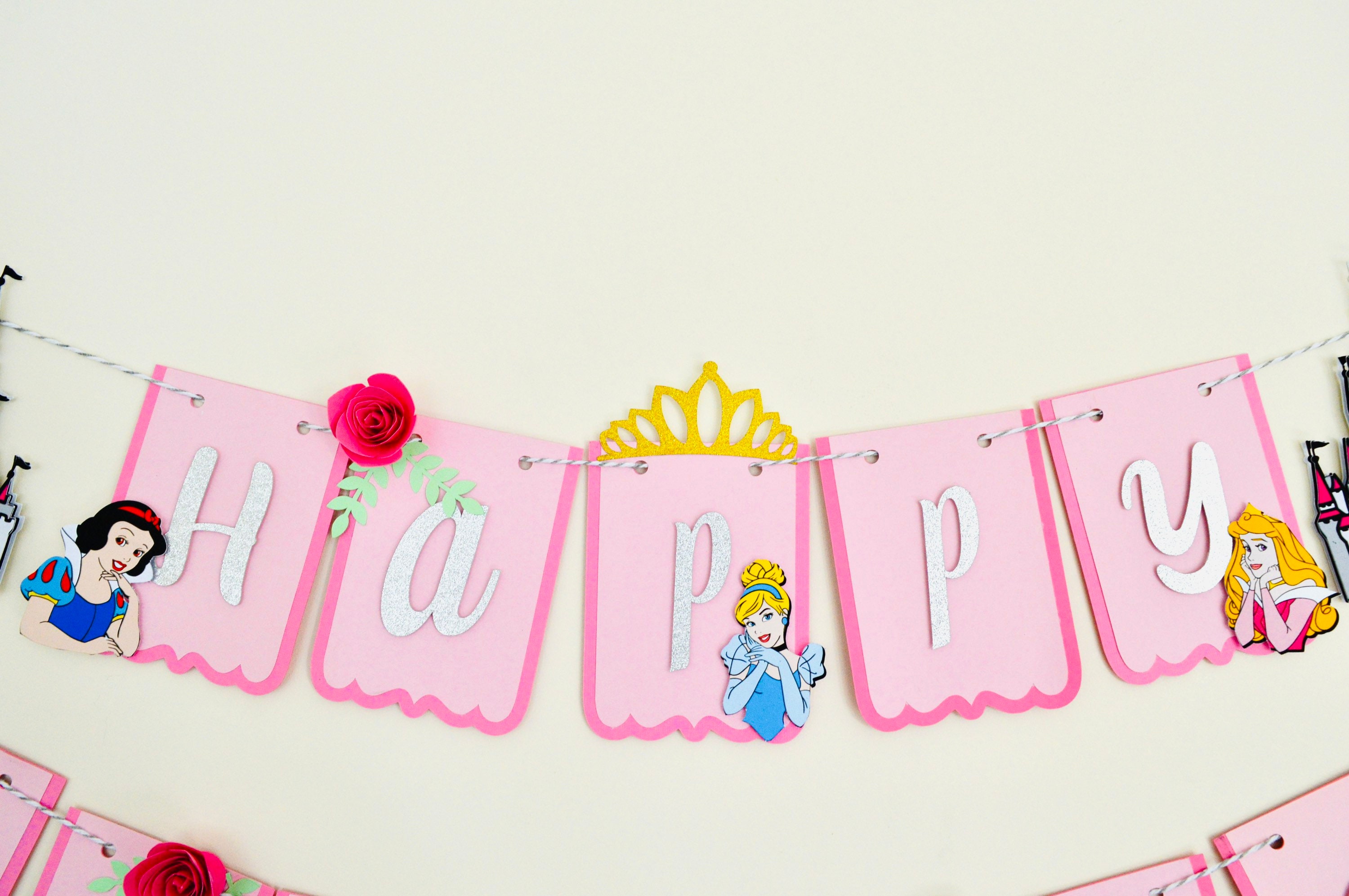 Princess Inspired Happy Birthday Banner Princess Bunting - Etsy