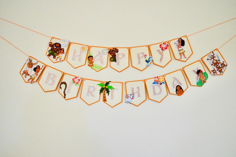 Moana Happy Birthday Banner Bunting Disney Party Decoration image 4
